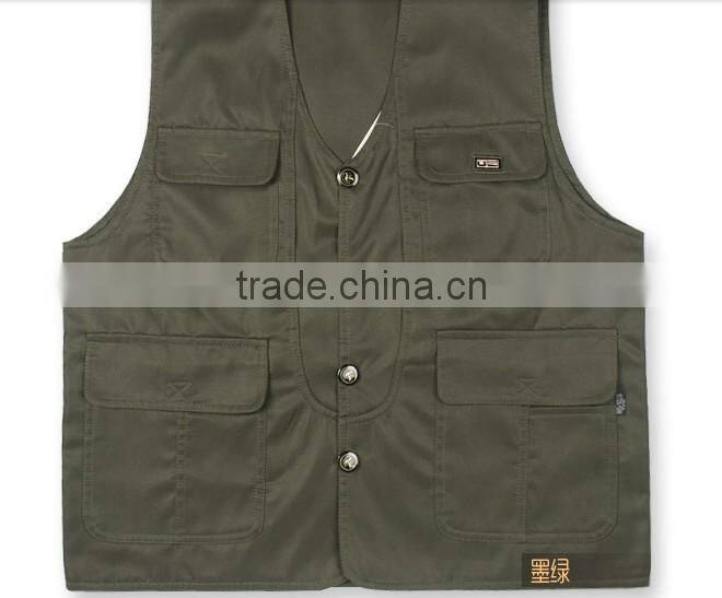 Men's reversible clothing casual outdoor fishing vest multi-pocket Men V-neck cotton vest brand