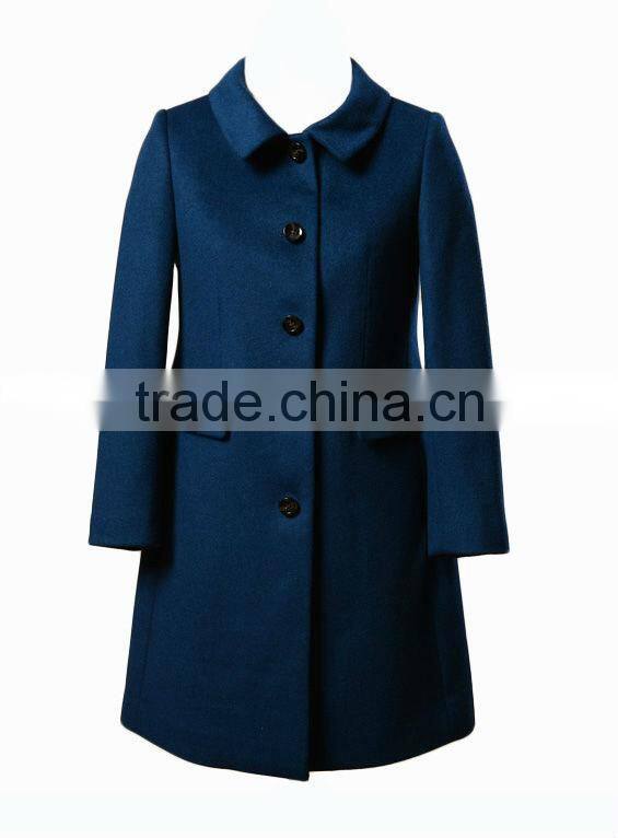 Ladies Straight Fit Formal Navy Blue Wool Coat