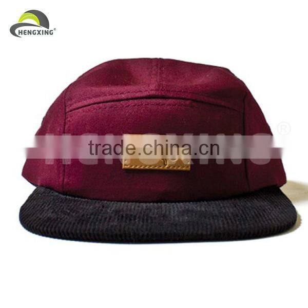 black full leather custom made 5 panel cap blank 5 panel cap