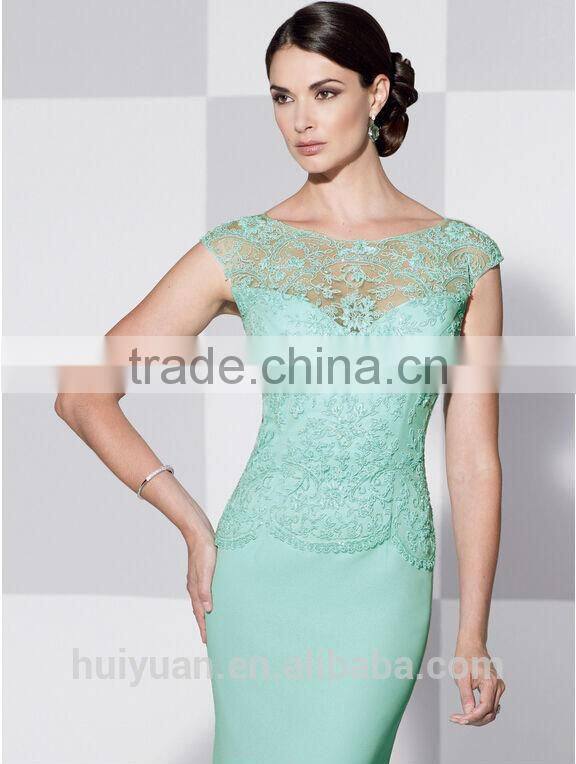 elegant sky blue lace cap sleeve satin A-line scoop neck mother dress pakistani bridal dresses