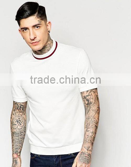 White pique 100% cotton men turtle neck t-shirt custom