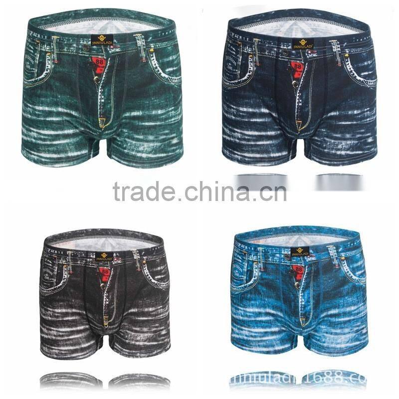 MGOO Hot Sale Mens Jeans Print Boxer Underwear Young Boy Boxer Fitting Sexy Male Boxer