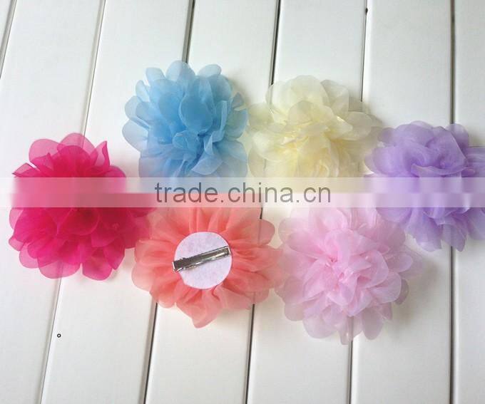 Factory price Colorful Baby Girl Soild Flower Chiffon Headband Baby DIY Headdress Decorated