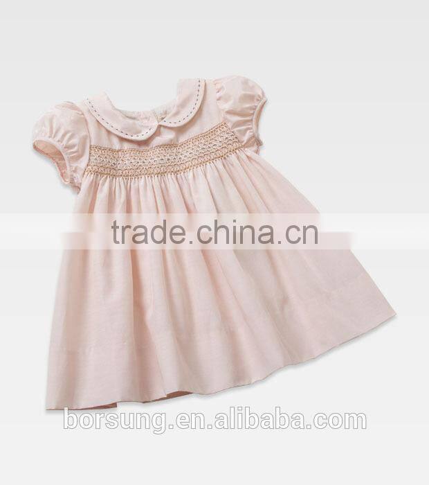2015 Baby Frocks Designs Boutique Clothing Pink Cap Sleeve Fashion Girls Summer Smocked Party Dress