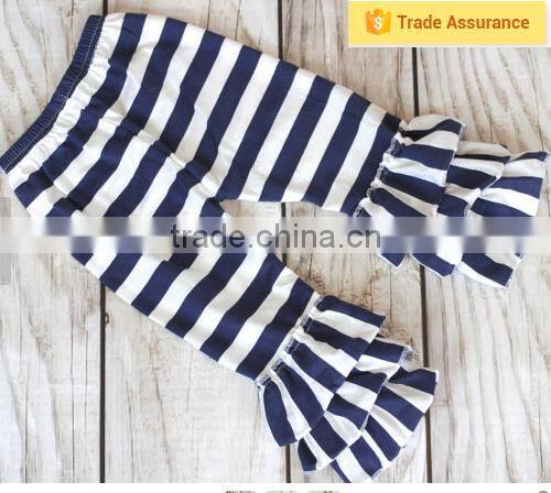 New Design Wholesale Kids Pant Strip Cotton Children's Clothing Wholesale Girls Triple Ruffle Pants