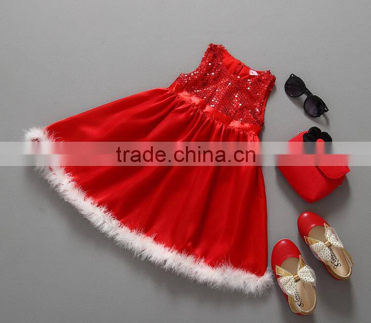 Newest Christmas Red Tulle Sequin Frocks Baby Girls Red Dresses