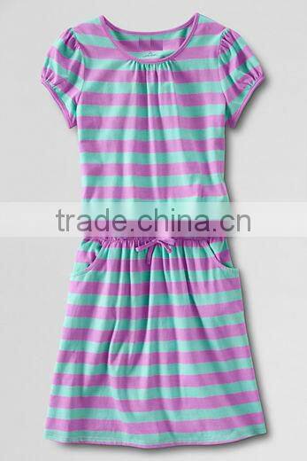 GIRLS STRIPED DROP WAIST DRESS WITH ADJUSTABLE DRAW CORD & POCKETS