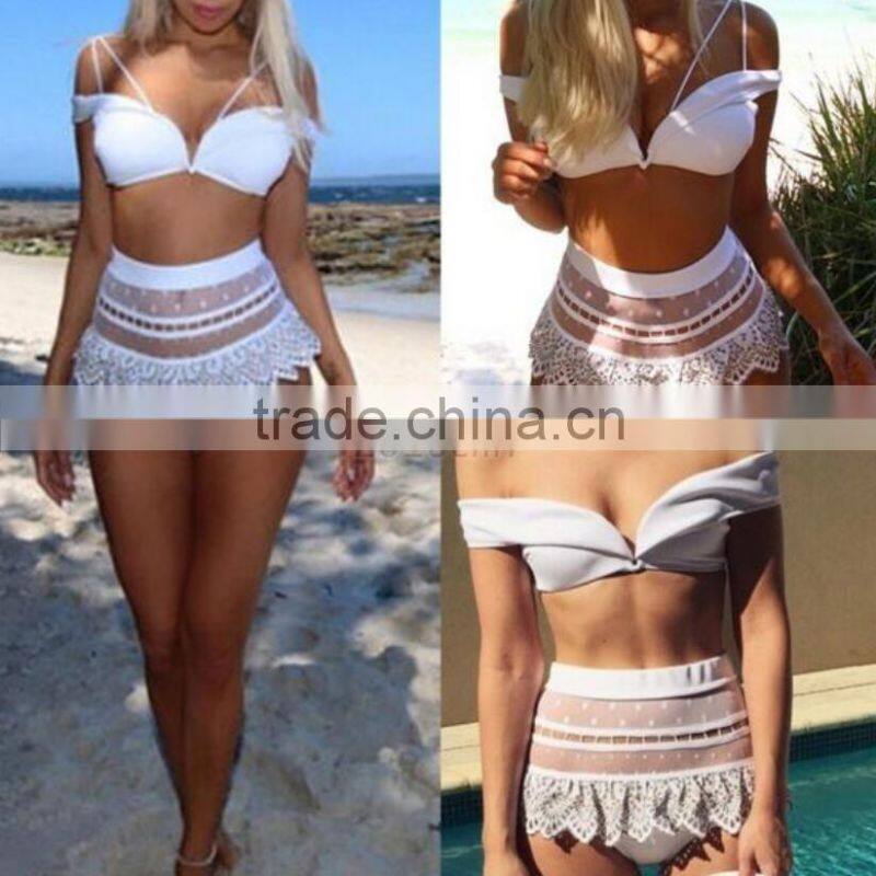 M737 D.Y fashion 2016 ladies women white lace bikini swimwear beachwear