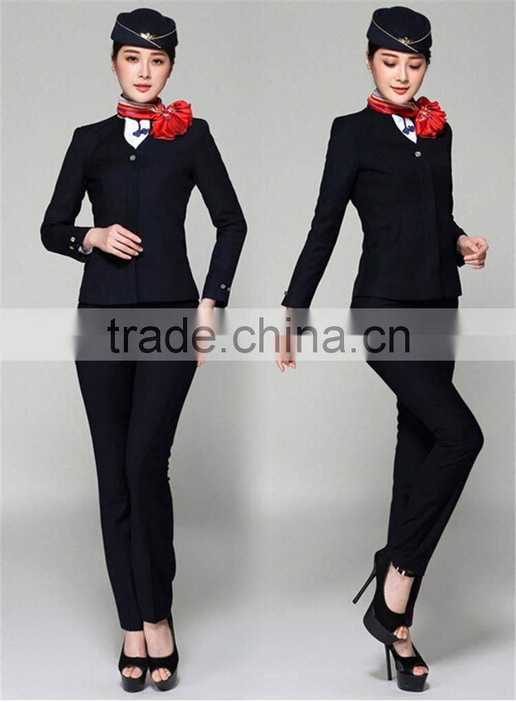 Juqian ODM/OEM Formal airline stewardess uniform black air hostess uniform for air hostess costume