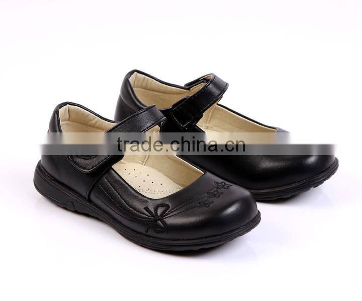 Juqian customize high quality matte black leather kids pu student school shoes