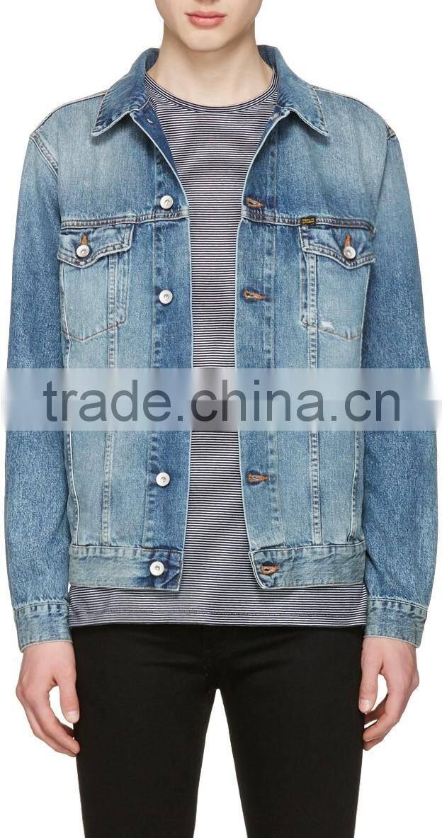 Spring Autumn Fashion Casual Man Denim Jacket Washed Blue Denim Primal Jacket