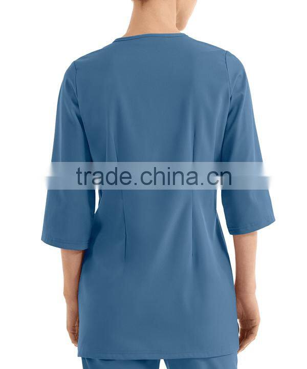 Solid Blue Color OEM Zipper Closure 3/4 Sleeve Women Spa Coat