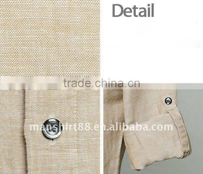 mens linen slim fit beige long sleeve dress shirt