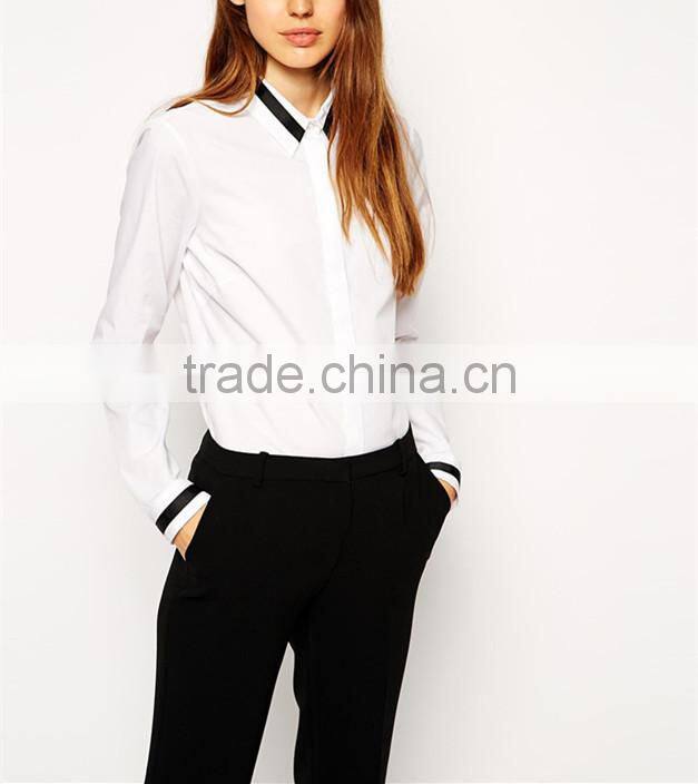 ladies Long Sleeved formal Shirt With Contrast Collar