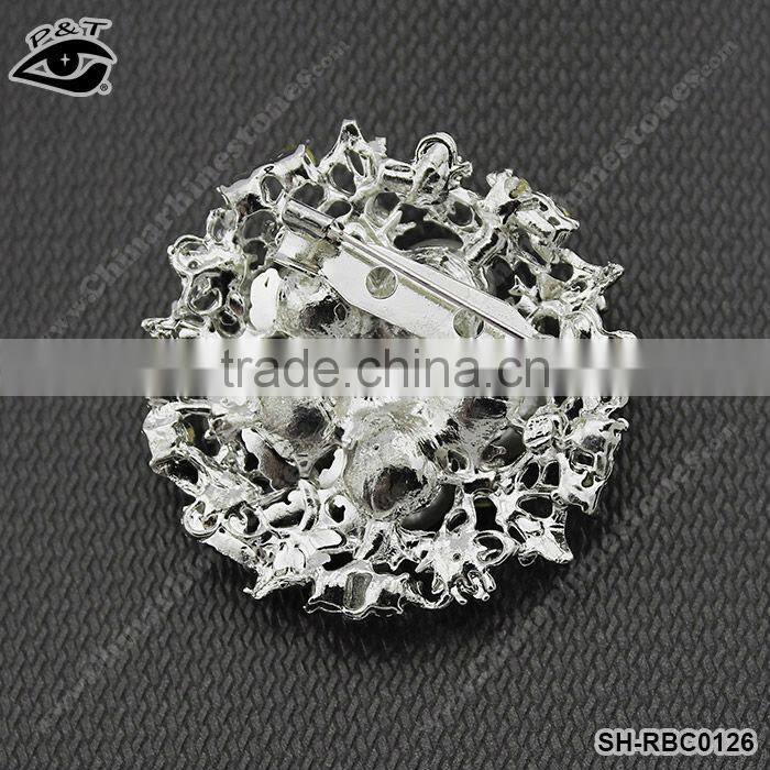 Fashion brooches round shape rhinestone pearls brooches for clothing