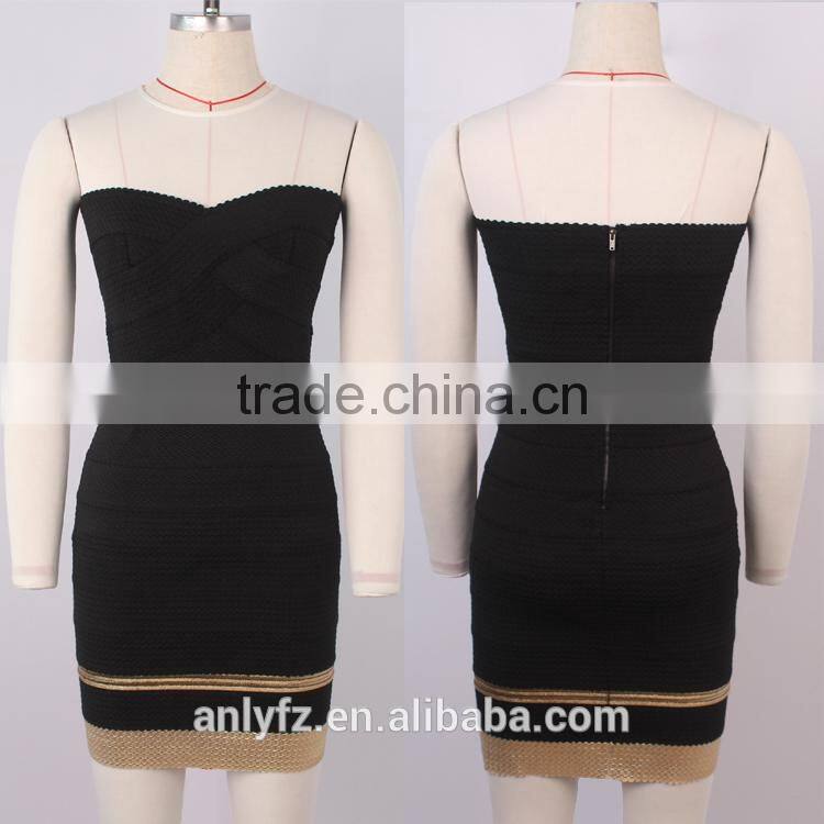 Anly wholesale women hot girls strapless lace high fashion latest designs sexy tight sleeveless party evening bandage dress