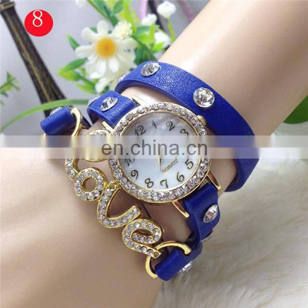 2014 Wholesale Cheap Vintage Leather Wrist Watch 3-stand bracelet watch