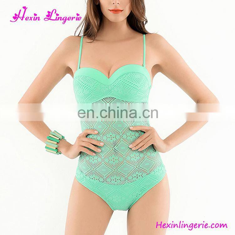 Wholesale Women Stripe Black Halter Neck One Piece Swimsuit Swimwear