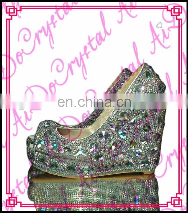 Aidocrystal Fashion handmade crystal rhinestones platform wedge shoes high heel wedge shoes for women