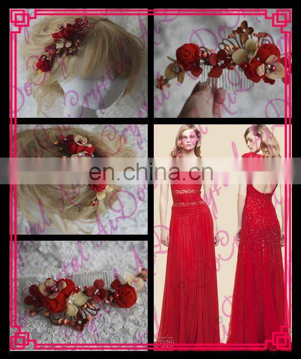 Aidocrystal marsala burgundy hair accessory red floral hair comb hair flower with leaves wedding fascinators for women
