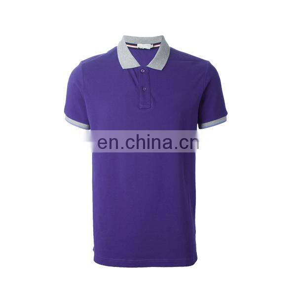 two buttons neck purple cotton mens golf polo shirts grey rib collar hot seller 2017