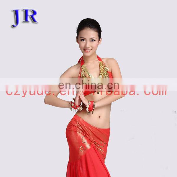 Sexy ice silk belly dance sequins beaded tassel tops with chest pad S-3002#