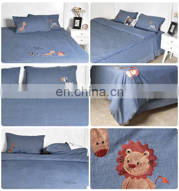 Wholesale Home Textile Luxury Embroidery Animal 100% Cotton Comforter Quilt Set Bed Sheet Cover Set Baby Bedding Set For Kids