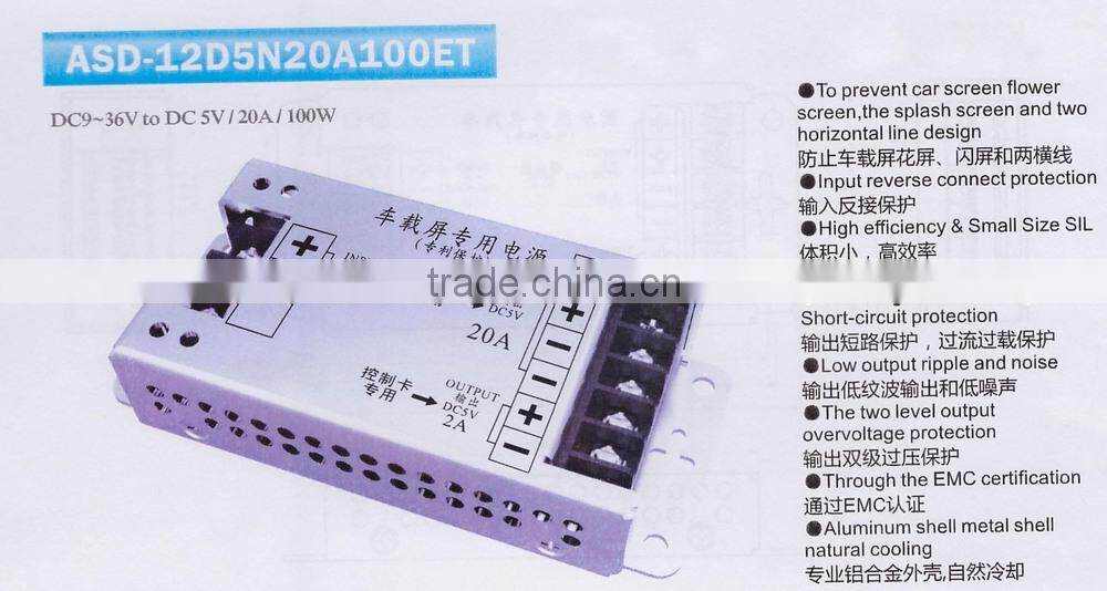 DC9-36V to DC 5V 20A 100W led power supply 12v