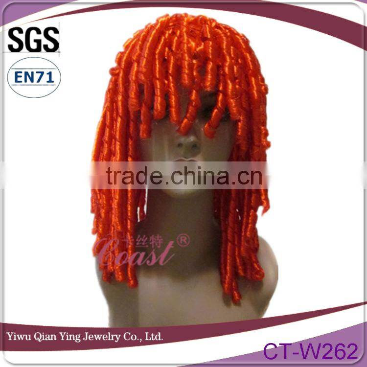 New design&fashion long orange curl synthetic fiber party wigs