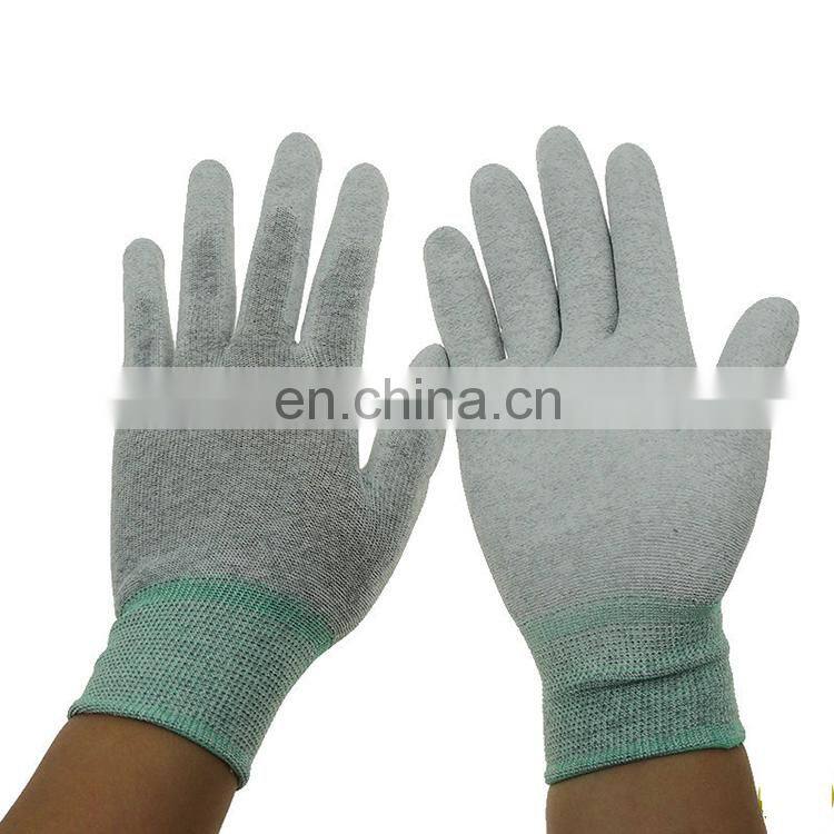 13 Gauge seamless ESD Nylon Carbon White PU Coated Palm Fit Glove Antistatic ESD carbon fiber Gloves