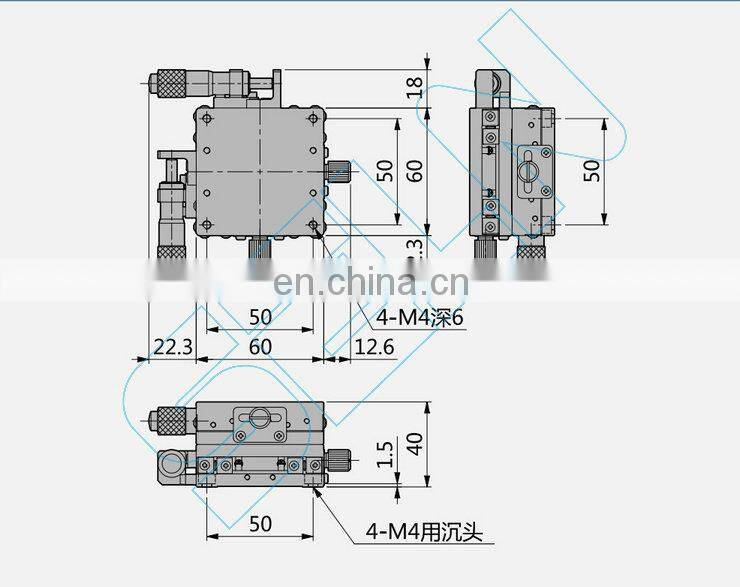 60x60mm LGY60-L XY Axis Trimming Station Manual Displacement Platform Linear Stage Sliding Table