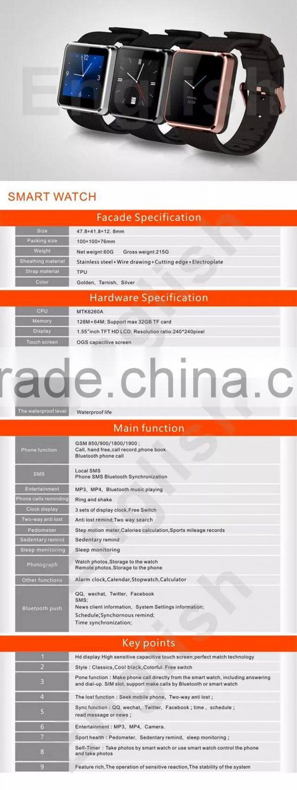 2015 Smart watch ,android watch phone,dual sim wrist watch mobile phone