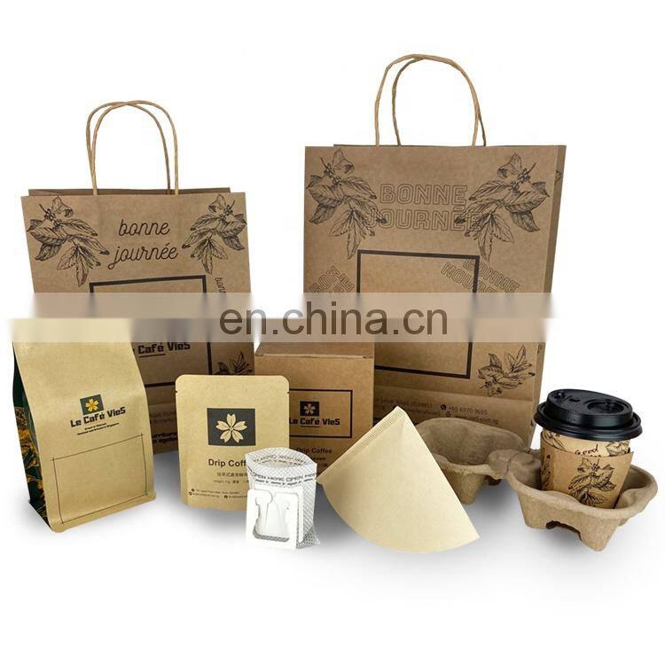Custom Printed Stand Up Pouch Compostable Kraft Paper Coffee Bag With Valve And Zip