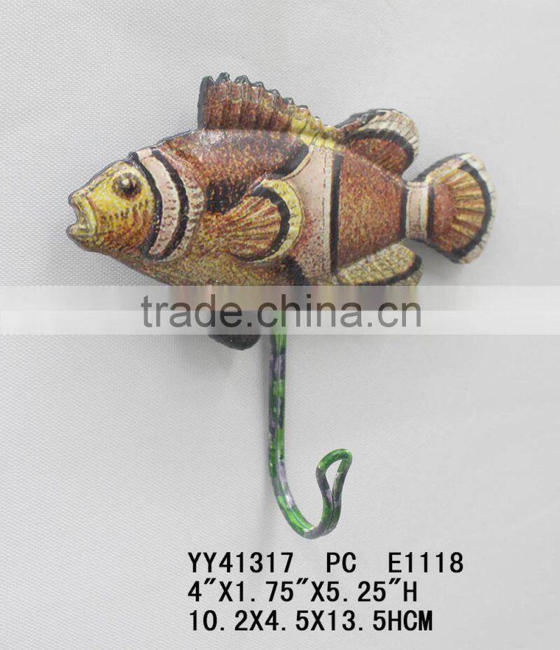 Wholesale cheap embossed fish shape single metal wall hook
