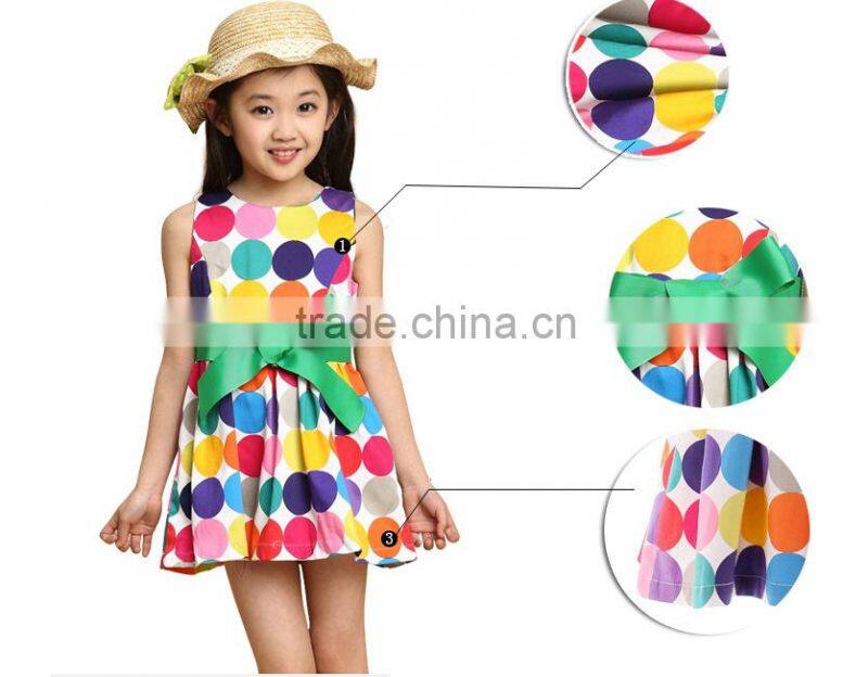 2015 summer short sleeve dress with belt Pure cotton dot children dress cuhk princess skirt wholesale from China