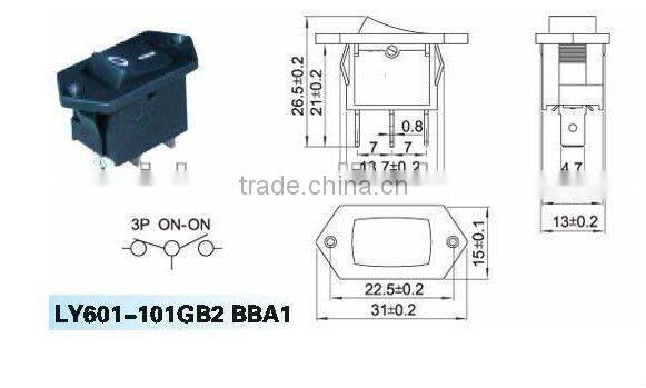 ON-OFF marine rocker switch with two pins