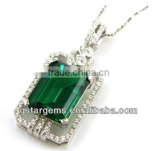 925 Sterling Silver Created Emerald Pendant Hot Gemstone Jewelry Hong Kong Wholesale