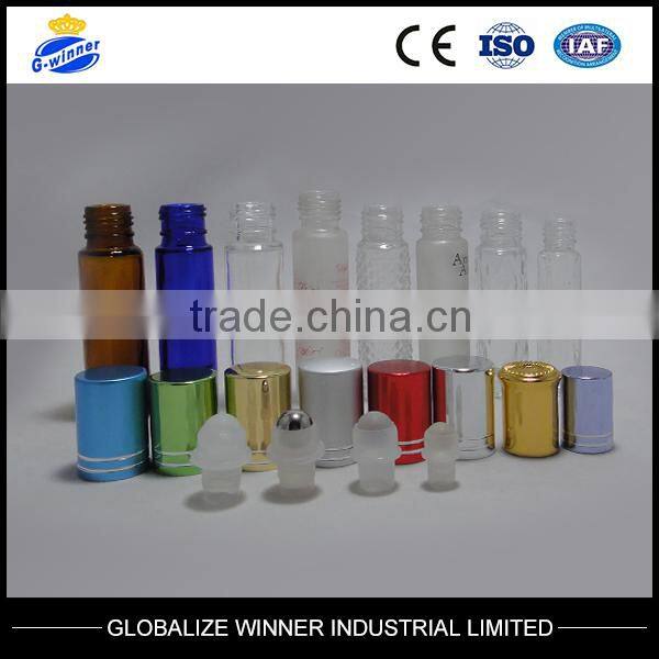 10ml bule glass roll on bottle with aluminum cap with plastic ball steel ball
