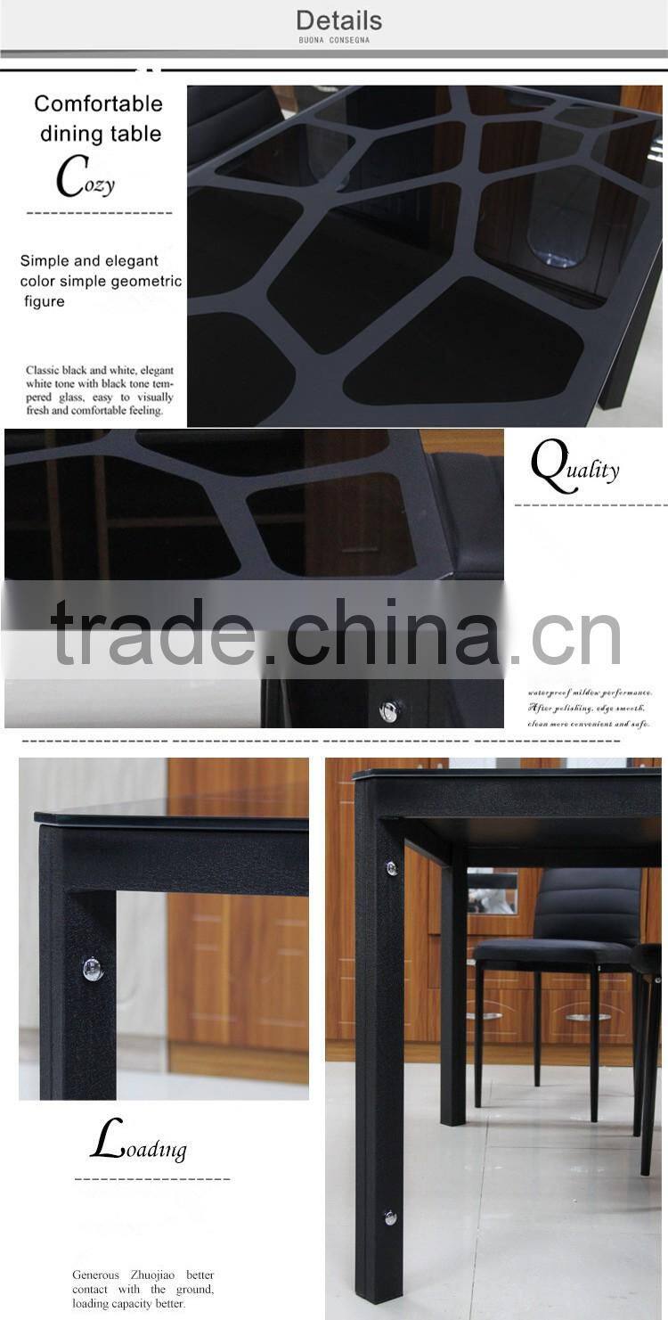 2016 Hot sale new arrival foshan black rectangle modern glass top dining table