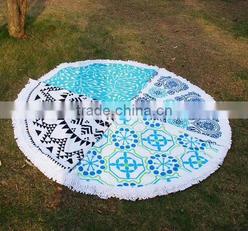Wholesale Blanks Round Cotton Assorted Color Graphic Paisley Pattern Beach Cashion Beach Towel with Tassels Circle