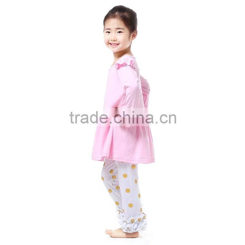 Hot Sale Baby Clothes 2016 Fall Girls Lovely Soft Cotton Ruffle Pink Baby Girls Outfit