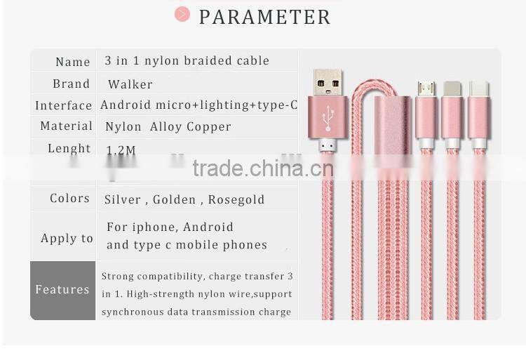multi-function usb multi charger charging plug USB data line cable 8pins micro type c 3 in 1 for iPhone and Android