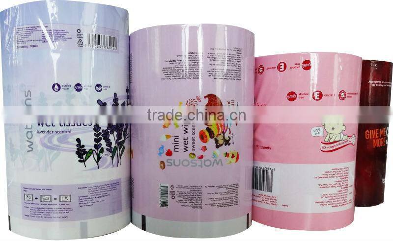Opp PET /PE CPP Laminated cleaning wipes plastic film bag,plastic packing laminatd film material VMPET/OPP pet/vmpet/pe film