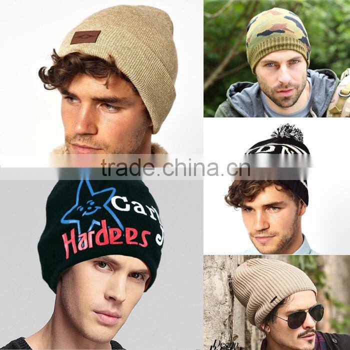 Custom plain beanie cheap knitted beanie black and white letters