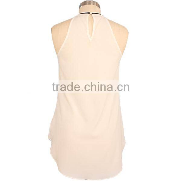 2016 sexy white chiffon tank tops hollow out neck chiffon tank tops
