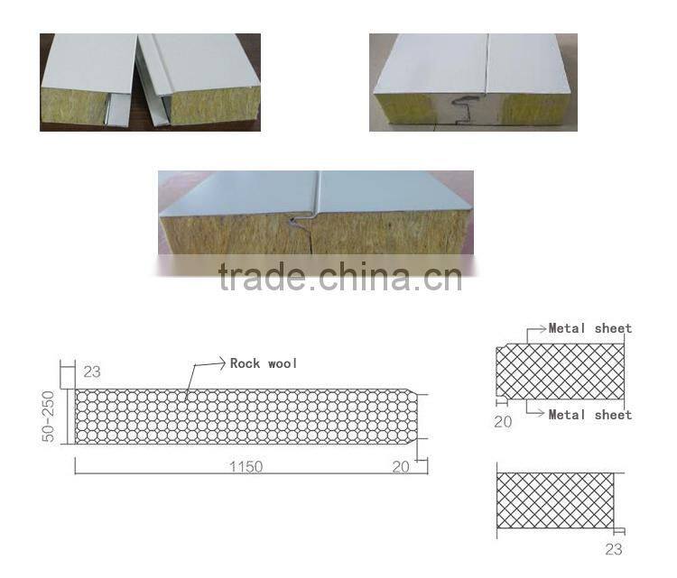 Fireproof and insulated metal faced rock wool sandwich panel for wall board