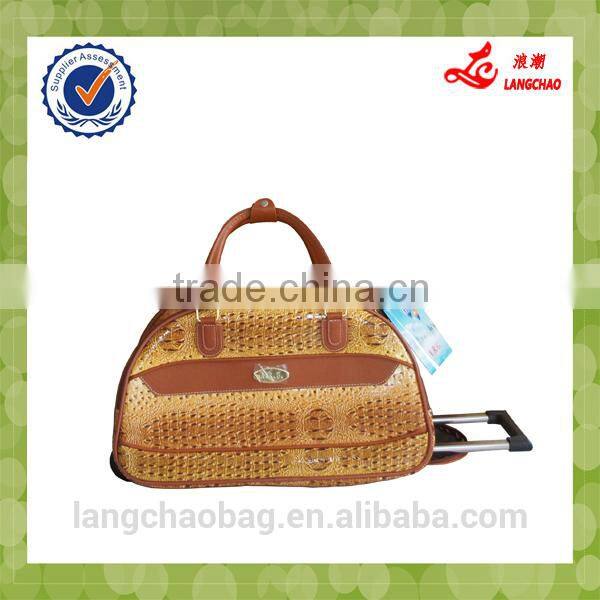 Stripe PU Material High Quality Steel Trolley China Alibaba Supplier Lightweight Duffle Bags
