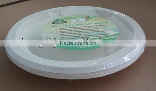 biodegradable disposable cornstarch 9 inch plastic plate with shrink pack