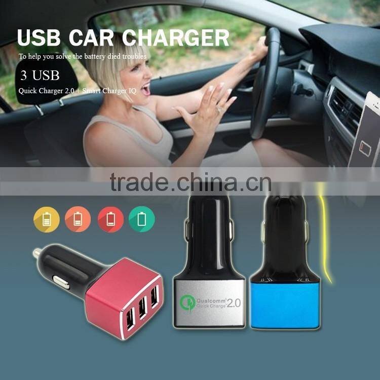 Quick Charger QC2.0 Car Charger Car Cigarette Lighter Input 12~18V Out Put 5~12V Quick Charger With 3 USB Ports