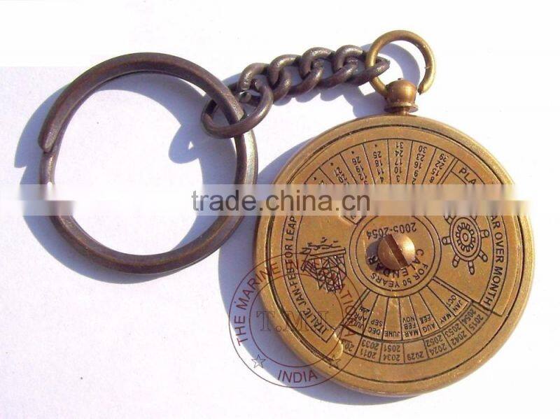 KEY CHAIN 50 YEAR CALENDAR - ANTIQUE BRASS KEY RING ITALIC CALENDAR - NAUTICAL BRASS KEYCHAIN